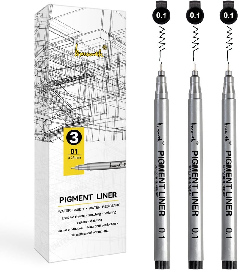 Brusarth Extra Fine Point Writing Pens: 3 Pack, 0.25mm, Black Micro-Pen Fineliner Waterproof Archival Ink Pens for Art Watercolor, Sketching, Anime, Manga, Design for Beginners & Artists - Image 1